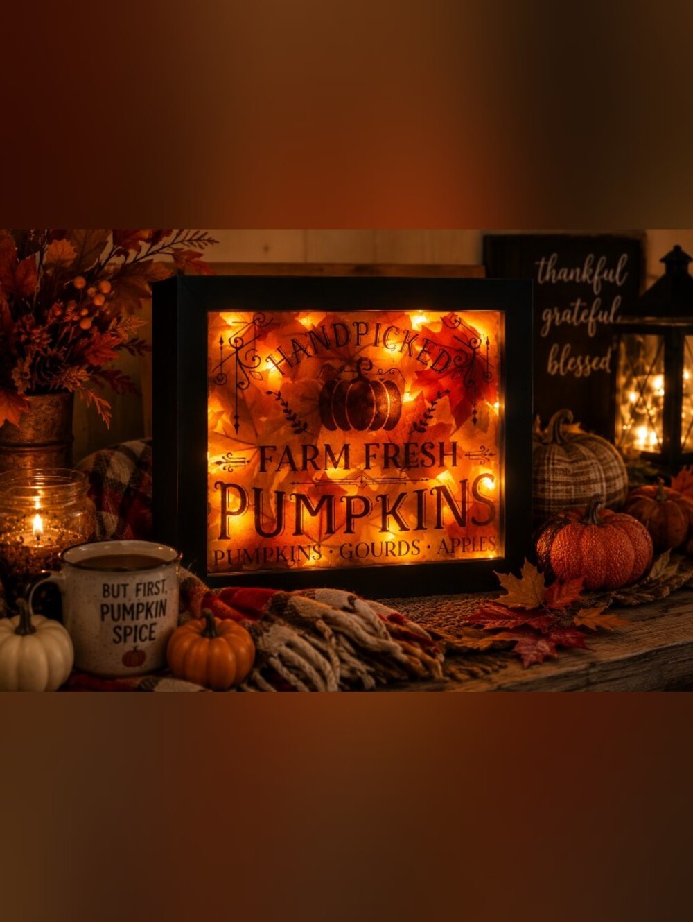 Lighted Fall Harvest Scented Shadow Box — 10x24